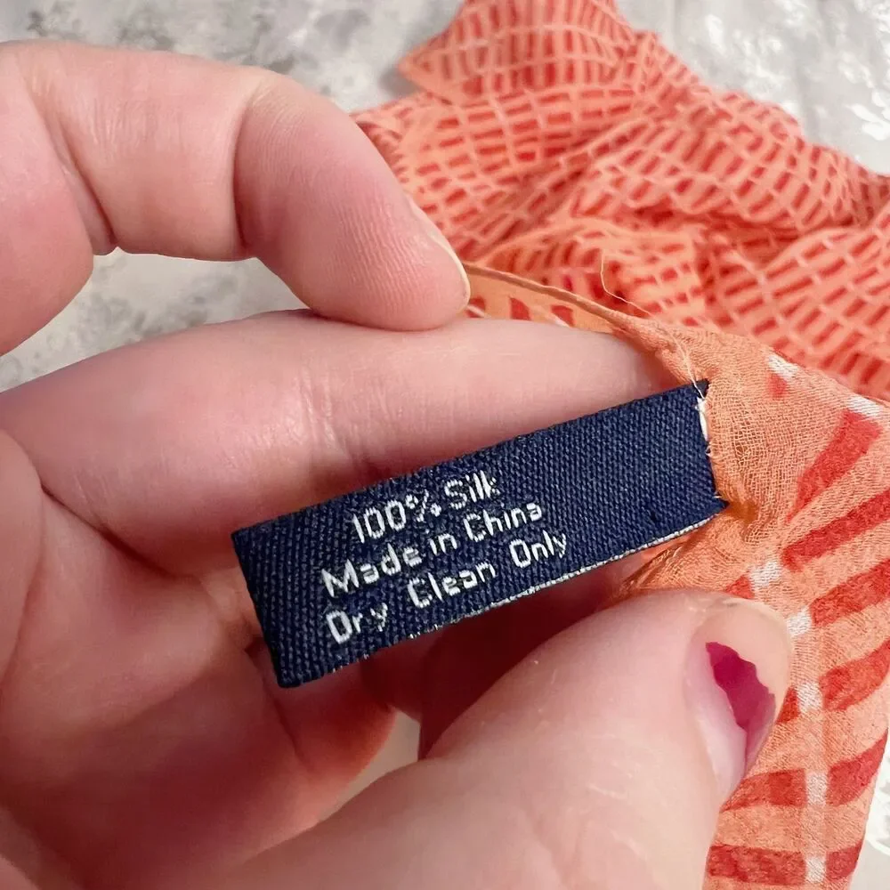 100% Silk Ann Taylor Orange Patterned Scarf 25
